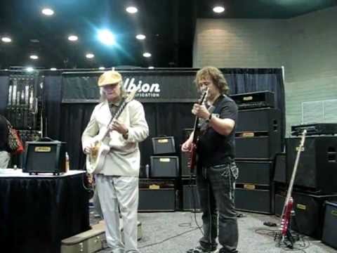Ant Glynne and John Richards at the NAMM show summer 2011 trying out New Albion amps