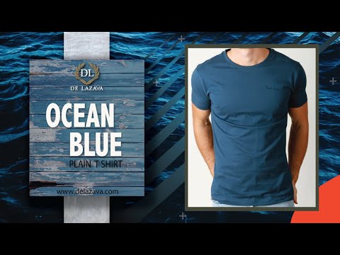OCEAN BLUE ROUND NECK LEFT CHEST EMBROIDERED LOGO PLAIN T-SHIRT