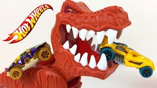 MATTEL HOT WHEELS T-REX TAKEDOWN SPIELSET MIT LAUNCHER - DER DINOSAURIER FRISST DIE FAHRZEUGE