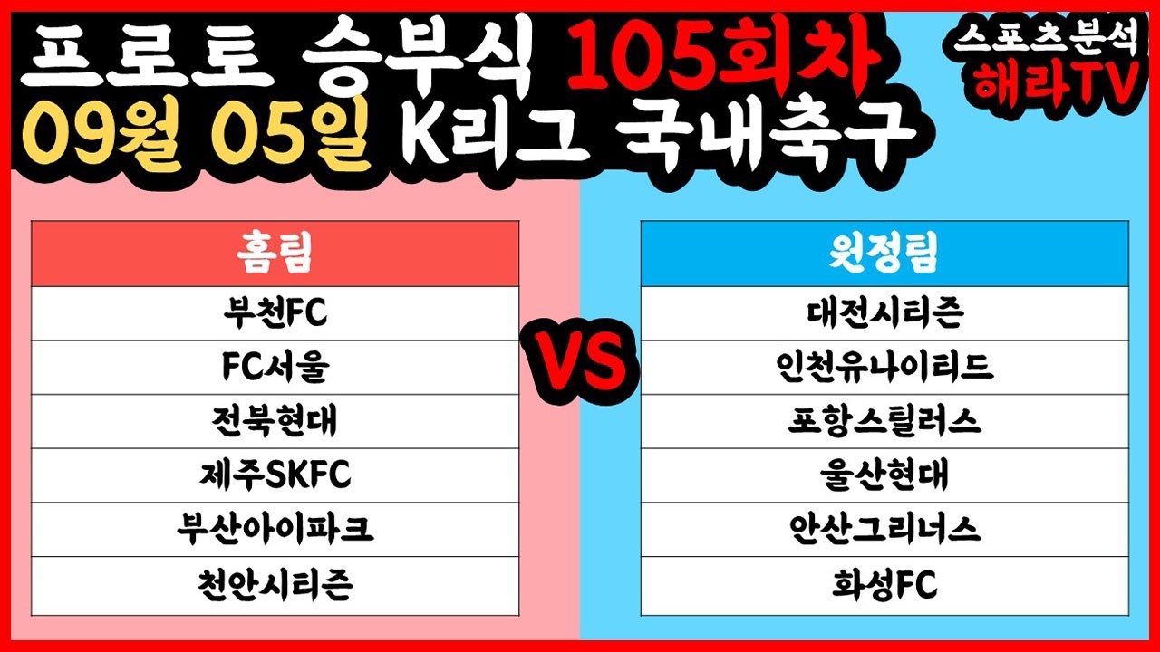 축구분석 09월 05일 K리그분석 국내축구분석 스포츠분석 승부식 승무패 프로토 토토