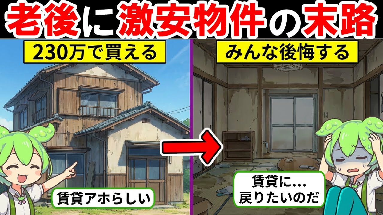 老後に230万円の激安物件を購入した人のリアルな生活…毎月の家賃は不要…老後の不安は尽きない【ずんだもん｜狭小住宅｜年金｜貯金｜賃貸】