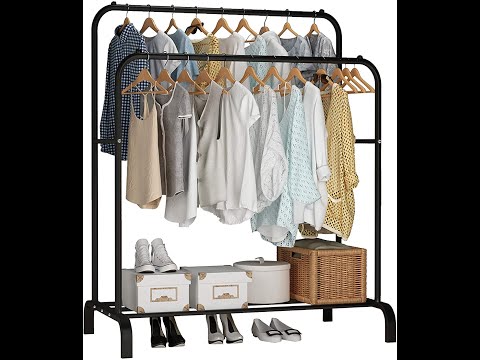 HOME CUBE Multipurpose Double Pole Clothes Rack with Bottom Shelves, Closet Organizer Coat Hanger
