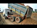 Tata Truck Mud Unloading In Canal Side And JCB Eco 3dx Working