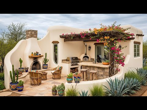 48 Hacienda Style Outdoor Kitchens For Cozy Rustic Tiny Homes With Shaded Trees, Patio, And Relaxing