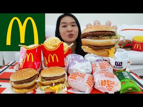 MCDONALD'S BIG MAC + BBQ Beef and Chicken Burgers w Egg, McFlurry, Apple Pie | Mukbang Eating Show Video