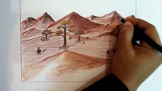 How to draw scenery of desert step by step using  colour pencils