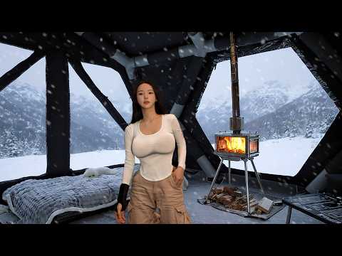 Camping in Snow❄️with New Inflatable Hot Tent | Camp ASMR