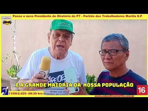 Tv Educativa Profº Mário Teruya  entrevista Profº Juvenal Aguiar Vice Presidente da APEOESP Na Posse do novo Presidente do Diretório do PT Marília SP