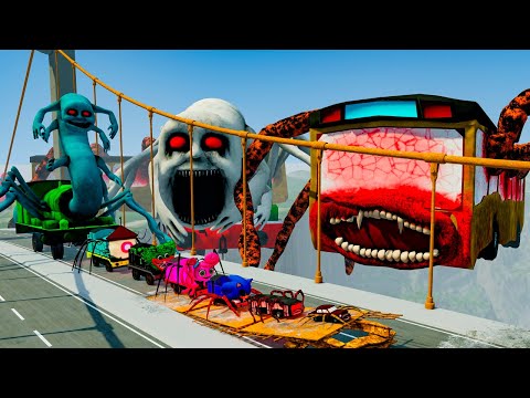 ALL MONSTERS.EXE Big & Small Cars vs Broken Bridge with CURSED THOMAS & BUS EATER  – BeamNG.Drive