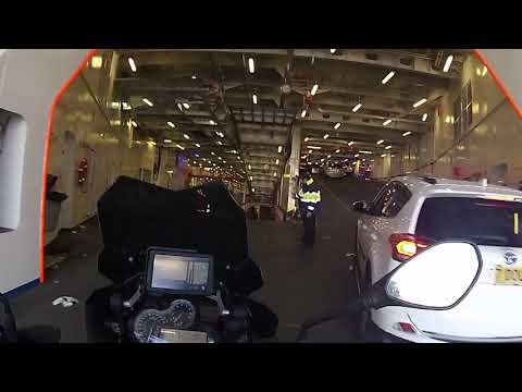 Boarding Brittany Ferry In Santander Spain Down To Lower Deck, On BMW R1200GS Motorcycle in 2017
