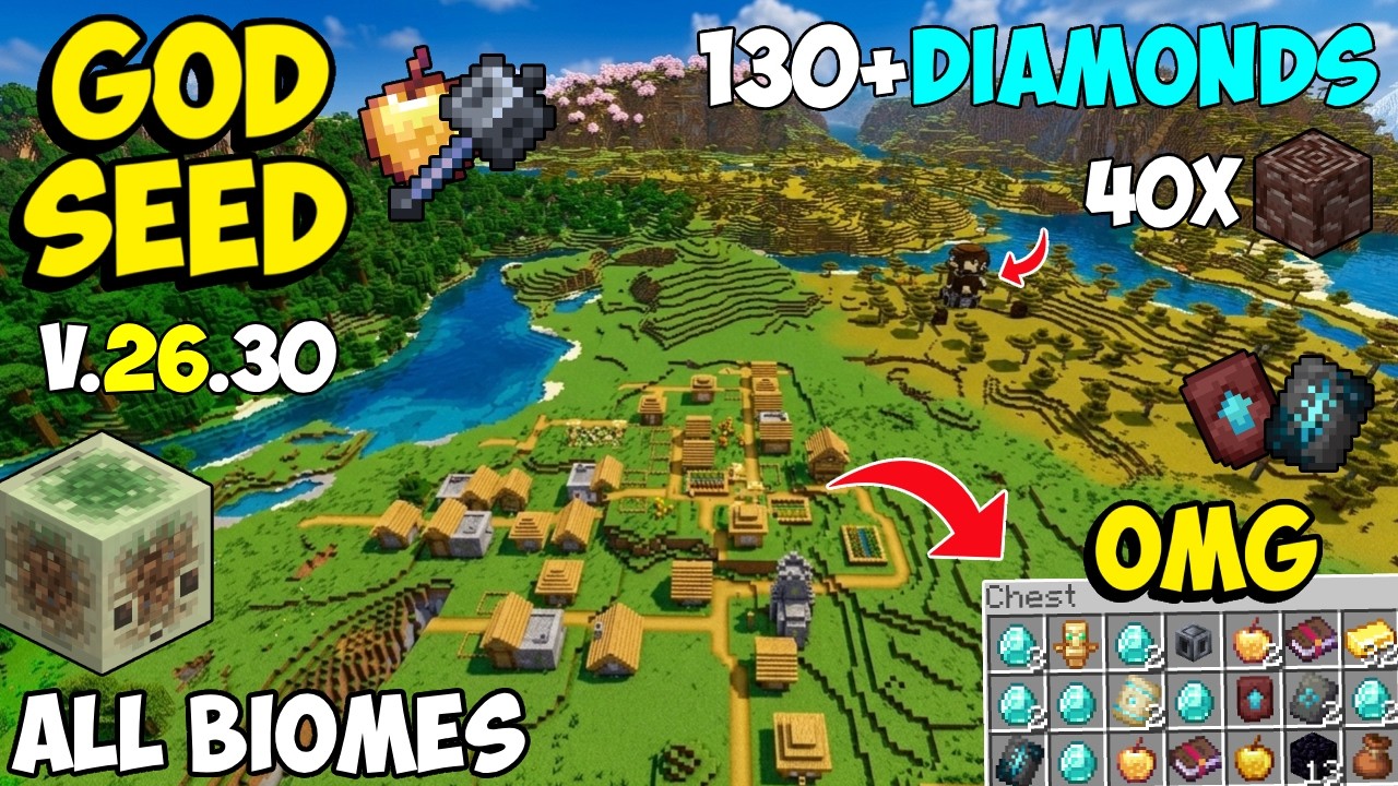Bedrock 26.30 Chaos Cubed five blacksmith village and sulfur caves seed 1555494347652201185