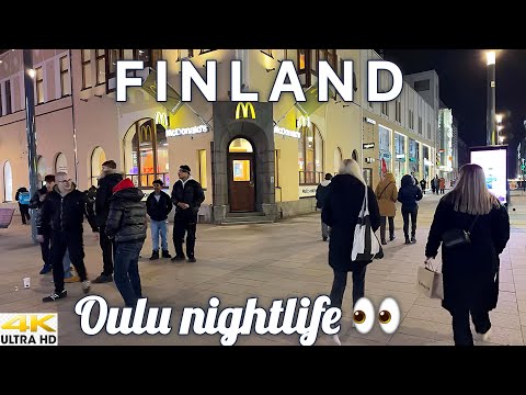 OULU 4K CITY CENTER CRAZY NIGHT LIFE IN COLD WINTER  | -15°C ❄️ CITY WALK & CHRISTMAS STREET VIBES 