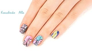 Экспресс-дизайн гель-лаком, гель-краской и глиттером. Градиент, фольга, бант. Компания Виктори