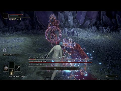 Putrid Crystalian Trio - RL1 solo, [no damage] (parry) - Elden Ring
