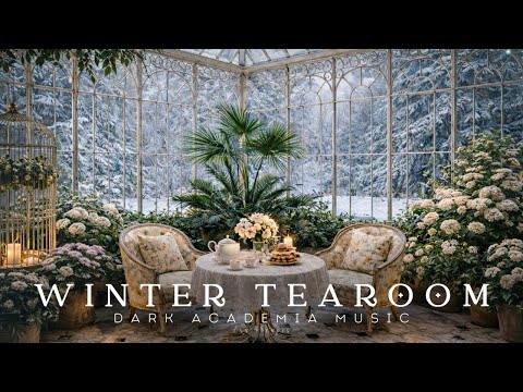 Tea Time in a Winter Conservatory | Dark Academia Piano & Snowy Garden Ambience for Study & Sleep