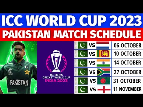 ICC ODI World Cup 2023 Pakistan Schedule | Pakistan ODI World Cup 2023 Schedule | Pakistan Schedule