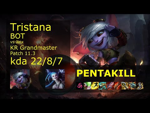 Tristana ADC & Rell vs Jinx & Senna - KR Grandmaster 22/8/7 Patch 11.3 Gameplay // [롤] 트리스타나 vs 징크스