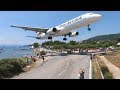 SKIATHOS 2018 LOW LANDINGS And JETBLASTS Vs PEOPLE Airbus A321 Boeing 717