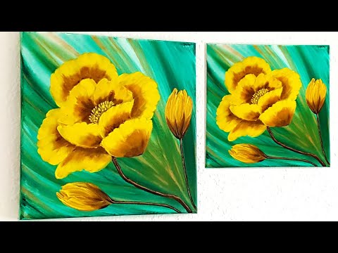 Blumen Malen Acryl Gelb Ocker für Anfänger - Flowers Acrylic Painting Yellow Ochre for Beginners