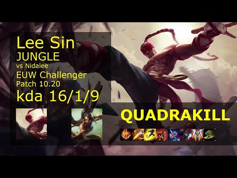 Lee Sin vs Nidalee Jungle - EUW Challenger 16/1/9 Patch 10.20 Gameplay