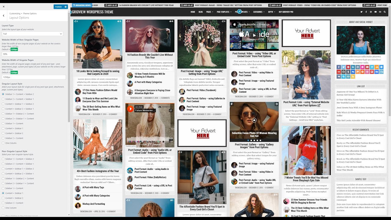 Layout Options - GridView PRO WordPress Theme