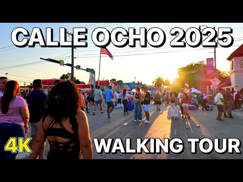 Miami Calle Ocho Festival 2025 | FULL 4K Walking Tour at Sunset in Miami’s Little Havana
