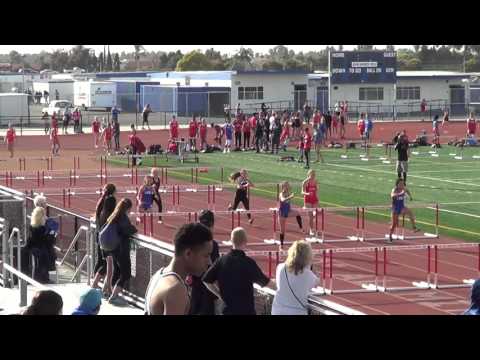 VarG 100m H vs Servite & Rosary 3-9-16 - Los Alamitos Girls