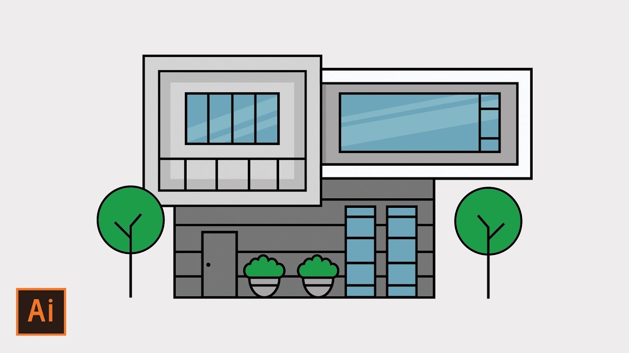 Illustrator Tutorial - Flat Design House (Illustrator Flat Design for Beginners)
