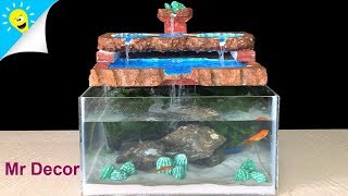 How to make Amazing Aquarium Fountain using foam box - DIY Fish Tank Waterfall ideas