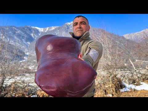Delicious, Juicy and Fragrant Liver Kebab! Mountains and Nature of Azerbaijan