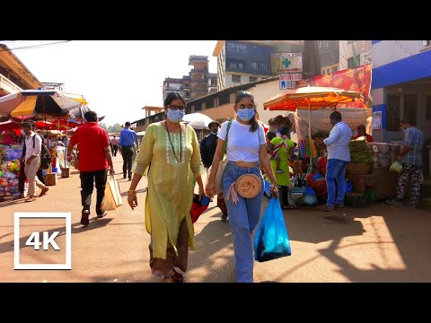 Mapusa Friday Market in Goa | 4K Walking Tour of India | Binaural City Sounds for Sleep | ASMR
