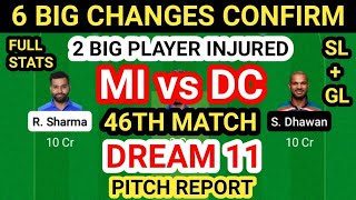 MI vs DC Dream 11 Team Prediction | MI vs DC Dream11 Team Analysis 46th Match Playing11 Pitch Report