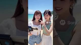 女性２人の海からliveだよー　#sora2 #生成AI #叡智