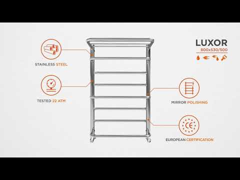 Водяной полотенцесушитель Mario Люксор 1.2.4400.03.P (4820111353286, 800x530, хром/белый глянец/черный матовый/золото, с полкой)