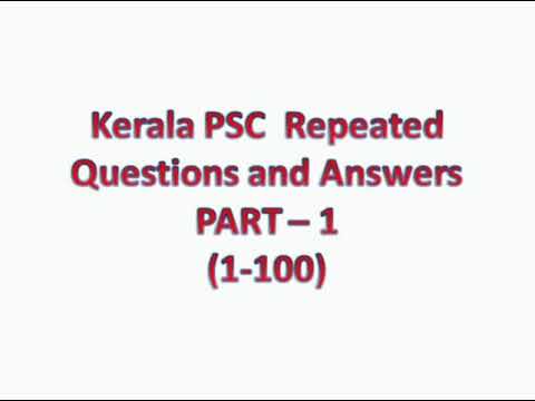 Kerala PSC Exam Repeated Questions and Answers
