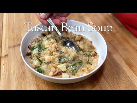 Tuscan bean soup, A hearty stew, with salt pork or even better guanciale beans and potatoes