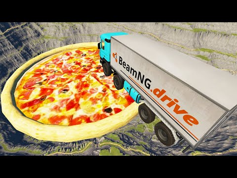 Throwing Cars At Big GIANT Pizza Leap Of Death - BeamNG Drive