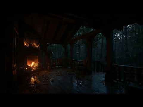 SLEEP IN 5 MINUTES(No Ads)😴🌲Forest Rain & Distant Thunder Sounds | Fire Warmth for Quite Night