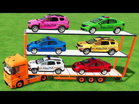 TRANSPORTING COLORED DACIA DUSTER & LOGAN CARS WITH MERCEDES TRUCK ! Farming Simulator 22