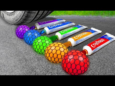 Crushing Experiments Video! &Car vs Crunchy Color Giant Toothpaste Balloons & Soft Things By Car