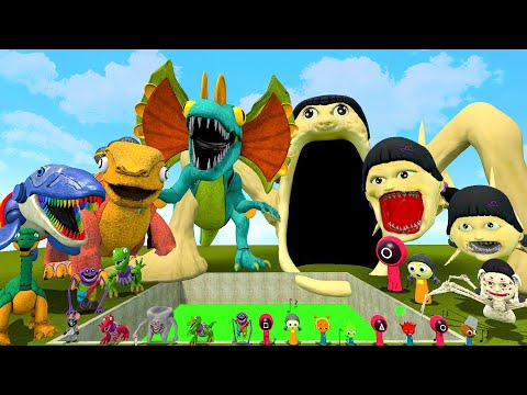 BIG HOLE TOXIC NEW ALL DINO TOY PIANOSAURUS VS ALL SQUID GAME DOLL SPARTAN KICKING in Garry's Mod!