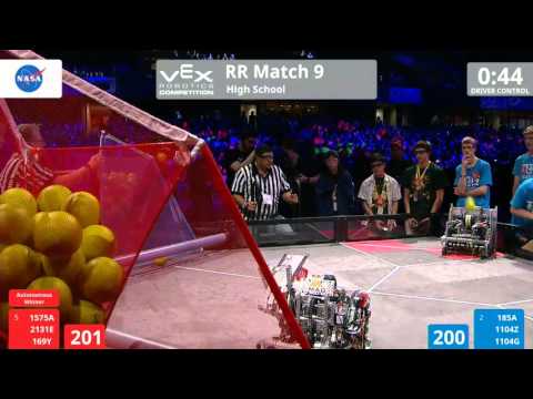 VEX Worlds 2016 - VRC HS Finals - Round Robin 9 (1575A 2131E 169Y) 250 vs 317 (185A 1104Z 1104G)