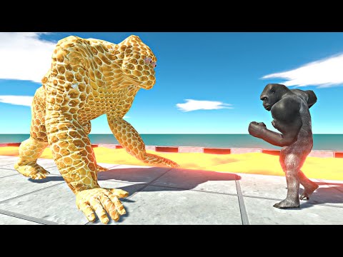 Honey Old Goro vs Mutant Primates on Lava Tank - Animal Revolt Battle Simulator