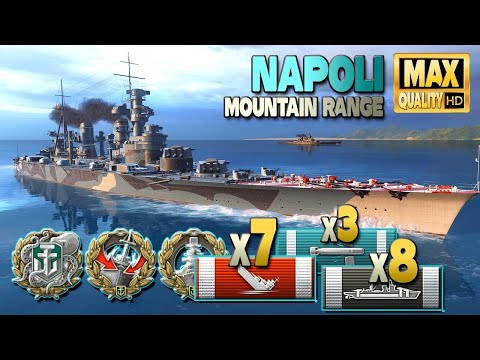Cruiser Napoli on map Mountain Range, 7 ships destroyed - World of Warships