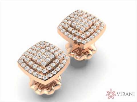 Square Pave Diamond Stud Earring - 3D - Virani