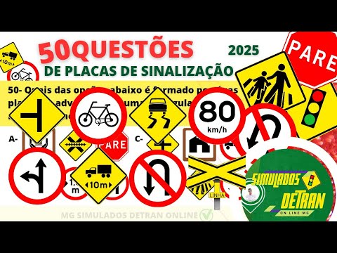 50 Questões de PLACAS DE SINALIZAÇÃO 2025 #questõesdeplacasdesinalização  #mgsimuladosdetran2025