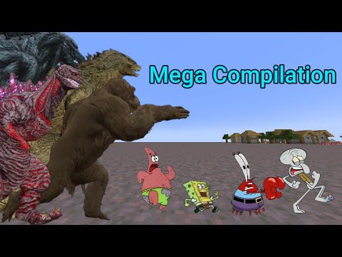 Squidward, SpongeBob, Mr. Krabs, and Patrick run away from Godzilla Mega Compilation