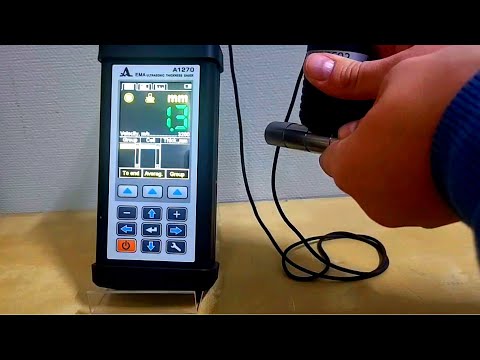 A1270 EMAT with the transducer S7692 on a small-diameter pipe specimen