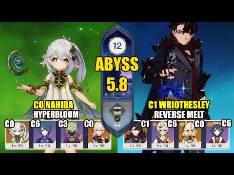 C0 Nahida Hyperbloom & C1 Wriothesley Reverse Melt | Spiral Abyss 5.8 | Genshin Impact 【原神】