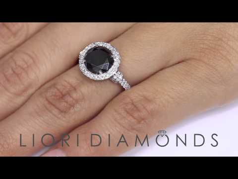 BDR - 178 -  2.95 Carat Natural Black Diamond Engagement Ring 18k White Gold Vintage Style